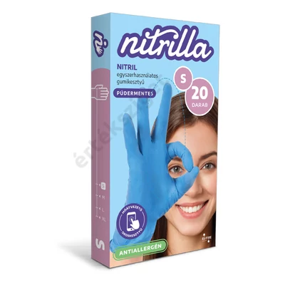 Nitrilla nitril púdermentes orvosi vizsgáló- és védőkesztyű, 20db