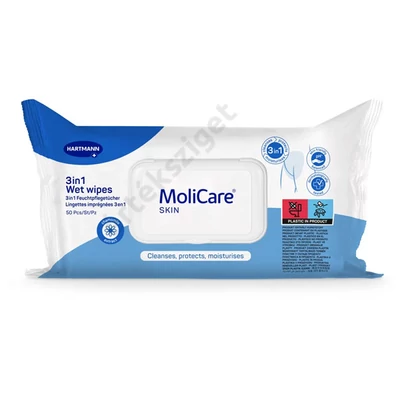 Fekvőbeteg nedves mosdató-, törlőkendő 3in1, Molicare 20x30cm, 50db